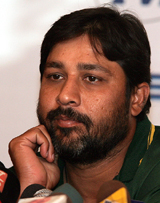 Inzamam-ul-Haq listens to questions during a press conference on the eve of the sixth and last one-day international between India and Pakistan in New Delhi 