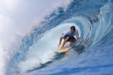 Liam McNamara of Hawaii surfs during the Air Tahiti Nui/VZ Trails at Teahupoo