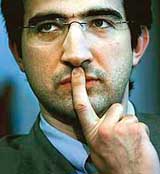 Vladimir Kramnik of Russia listens to questions during a press conference in Sofia on Wednesday