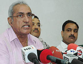 Board of Control for Cricket in India President Ranbir Singh Mahendra addresses a press conference in Chandigarh on Wednesday