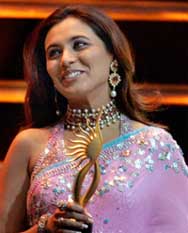 Actress Rani Mukherjee holds up a trophy at the International Indian Film Academy (IIFA) awards in Amsterdam on Sunday.