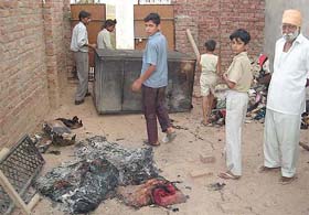 The house that was set on fire by its owner near a gurdwara in Focal Point, Rajpura