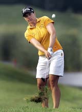 Annika Sorenstam of Sweden chips out of the rough during the third round of the McDonalds LPGA Golf Championship tournament in Havre De Grace, Maryland, on Saturday