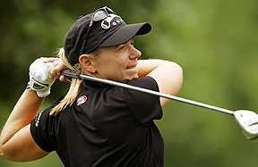 Sweden�s Annika Sorenstam hits her drive on the ninth tee during the first round of the 60th US Women�s Open golf tournament at Cherry Hills Country Club in Colorado on Thursday. Sorenstam carded a level-par 71.
