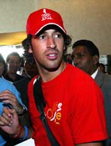 Spain and Real Madrid football striker Raul Gonzalez arrives at a hotel in Singapore on Monday