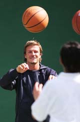 David Beckham plays basketball at a club in Singapore
