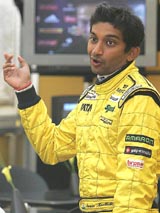 Jordan Formula One driver Narain Karthikeyan at the Silverstone race track in Northamptonshire, central England, on Saturday
