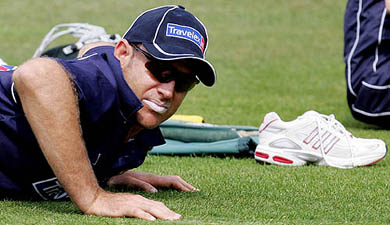 Australia's Matthew Hayden warms up during a practice session