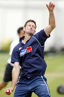 Australia�s Michael Kasprowicz bowls during a practice session at Lord�s in London on Tuesday. The first Ashes Test against England begins on Thursday