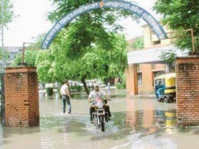 A view of inundated Department of Orthopaedics, Traumatology and Arthroscopy under Sri Guru Teg Bahadur Hospital in Amritsar