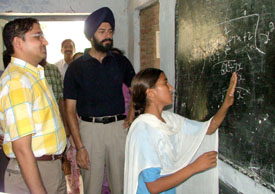DC Rahul Bhandari and ADC Gurkirat Kirpal Singh during a surprise check of a government school at Gulabgarh village in Bathinda district on Tuesday. 