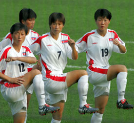North Korean national women's football team players train in Seoul on Tuesday