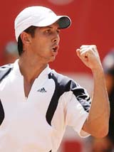 Spain�s Fernando Verdasco celebrates his victory over Victor Hanescu of Romania in the quarterfinal of the ATP Grand Prix tennis tournament in Kitzbuhel