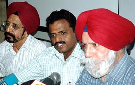 K.P.S. Gill  announces the Indian team for the eight-nation Robobank Trophy hockey tournament, in Chandigarh