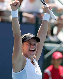 Kim Clijsters of Belgium celebrates after defeating Venus Williams of the USA in the final of the Stanford Classic at Stanford in California on Sunday