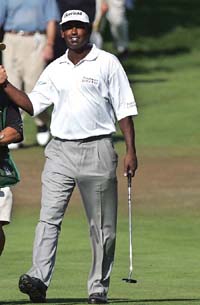 Vijay Singh walks up the fairway to the 18th hole during the final round of the Buick Open at Grand Blanc in Michigan on Sunday
