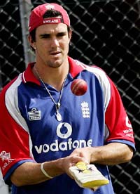 England�s Kevin Pietersen plays with a ball during a practice session at Edgbaston in Birmingham on Wednesday.