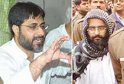 Syed A. R. Geelani, who was acquitted by the Supreme Court, addresses a Press conference in Delhi and file photo of Mohd Afzal, who was sentenced to death in the Parliament attack case on Thursday.