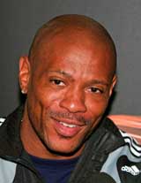 Former 100m world record holder Maurice Greene of the USA talks to the media in Helsinki on Thursday