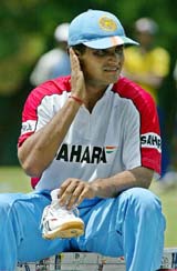 Sourav Ganguly gestures during a practice session in Colombo on Friday