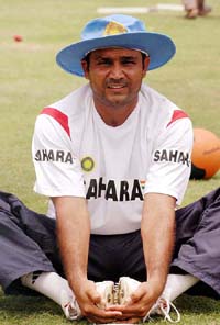 Virender Sehwag during a practice session at the Premadasa Stadium