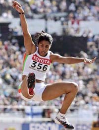 Anju Bobby George competes in the women�s long jump qualification round at the World Athletics Championships in Helsinki on Tuesday
