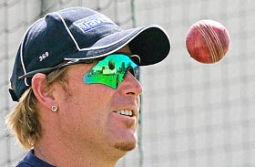 Australia�s Shane Warne watches the ball during a practice session, ahead of the third Ashes Test against England, at Old Trafford in Manchester on Tuesday