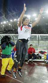 Germany�s Franka Dietzsch celebrates on winning the women�s discus throw final at the World Athletics Championships in Helsinki