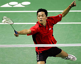 Indonesia's Taufik Hidayat in action during his semifinal match against Malaysia's Lee Chong Wei