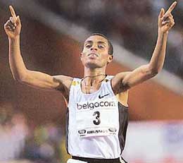Kenenisa Bekele of Ethiopia celebrates after breaking the world record in the men�s 10,000 metres race during the Brussels Golden League athletics meet at the King Baudouin stadium in Brussels on Friday. Bekele clocked 26 minutes 17.53 seconds.