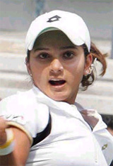 Sania Mirza hits a forehand return during her match against Mashona Washington of the USA in the first round of the US Open at Flushing Meadows in New York on Monday