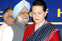 Congress President Sonia Gandhi and Prime Minister Manmohan Singh at the National Integration Council meeting in New Delhi on Wednesday