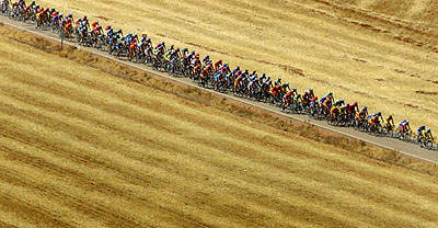 A pack of riders cycle during the fifth stage of the Tour of Spain, between Alcazar de San Juan and Cuenca, on Wednesday