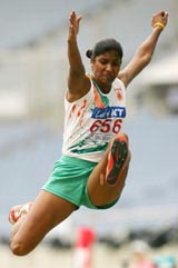 Soma Biswas competes in the long jump event of women�s heptathlon at the Asian Athletics Championships in Incheon, South Korea, on Friday