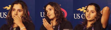 Sania Mirza in different moods at the press conference after her match with Maria Sharapova at the US Open in New York on Sunday