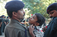 Two-year-old A. Sivasaran, looks towards the skies, little knowing what tragedy had struck his family. His father, havildar Ravi Selvan, was among those killed in the Kinnaur bridge-collapse on Thursday
