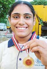 Navpreet Kaur of Sangrur, who was adjudged the best weightlifter in the junior section of the Punjab Sub-Junior and Junior Weightlifting Championship in Ludhiana