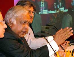 ONGC Chairman-cum-Managing Director Subir Raha addresses a press conference after the company�s AGM in New Delhi on Wednesday.