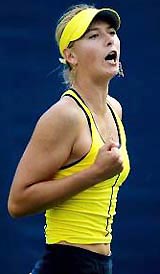 Russia�s Maria Sharapova gestures during her match against Israel�s Shahar Peer at the China Open in Beijing on Thursday