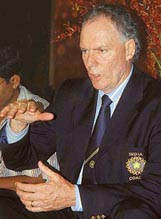 Indian cricket coach Greg Chappell talks to the media at Mumbai on Sunday.