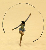 Jasan Deep Kaur of India performs during the clubs team event at the 27th Rhythmic Gymnastics World Championship in Baku on Thursday