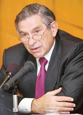 World Bank President Paul Wolfowitz answers questions during a group interview in Tokyo on Sunday. Wolfowitz said that it was ready to provide $20 million to Pakistan to deal with the strongest earthquake that hit the South Asian region in a century.