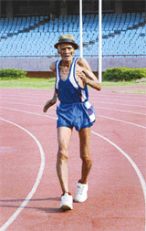 Eightytwo-year-old C.L. Saihgal trains for the Hutch Delhi Half Marathon, his fifth marathon, at Jawaharlal Nehru Stadium in New Delhi on Friday