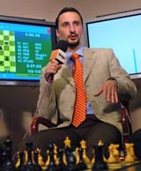 Veselin Topalov of Bulgaria addresses a press conference after his match against Rustam Kasimjanov of Uzbekistan in the 13th round of the World Chess Championship in Argentina�s San Luis province on Thursday