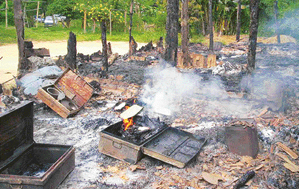 This is what remains of a fire-ravaged house in Hemariterang village in Assam’s Karbi Anglong district on Monday after an armed mob set ablaze three villages on Sunday night.