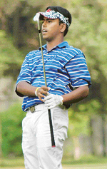 Anirban Lahiri of Bangalore in action at the Royal Challenge Samarvir Sahi golf tournament in Chandigarh on Thursday.