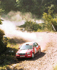 Team MRF�s Arjun Rao Aroor and co-driver Chandramouli negotiate a treacherous special stage of the Power M1 Rally on Saturday