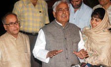 J&K CM Mufti Mohammad Sayeed addresses mediapersons after a meeting with UPA Chairperson Sonia Gandhi in New Delhi on Sunday