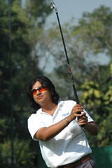 Shalini Malik in action on the third day of the 13th Punjab Open Ladies Amateur Golf Champion-ship in Chandigarh on Thursday