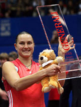 Nadia Petrova of Russia holds the trophy after winning the WTA Generali Ladies tennis tournament in Linz, Austria